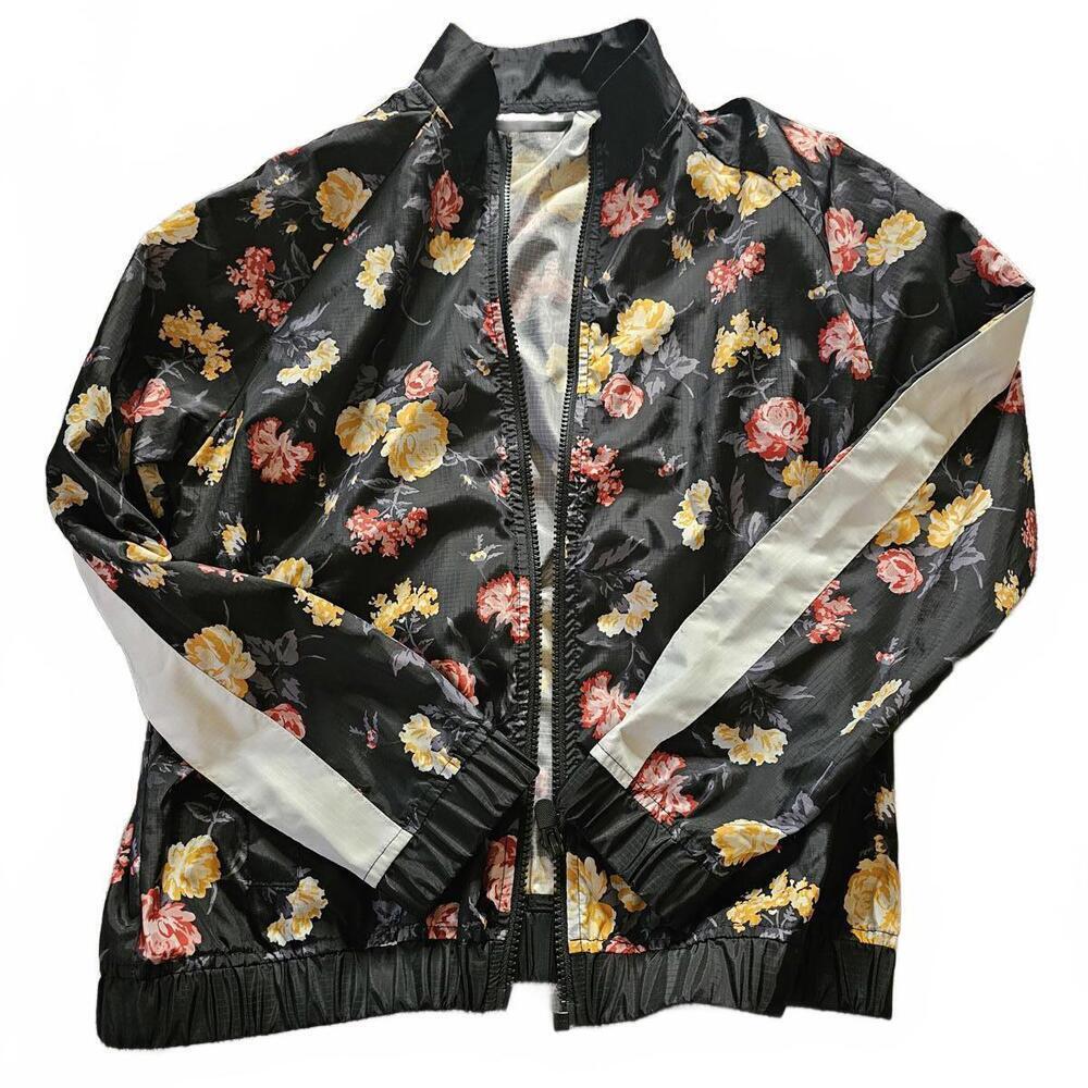 Zella XL Floral Print Lightweight Jacket with White Sleeve Stripe
